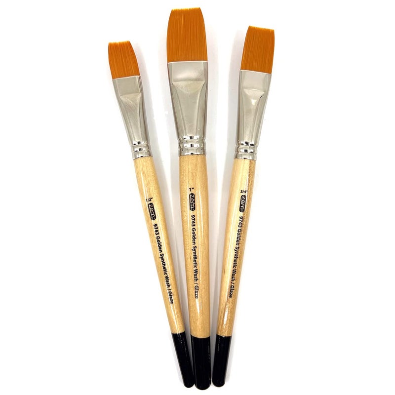 ZEM Brush Golden Synthetic Brushes Wash/Glaze Set Sizes 1/2", 3/4", 1" - Image 4